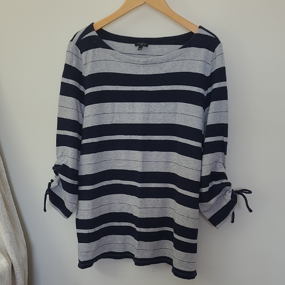 Talbots Navy and Gray Striped Long Sleeve Top 2X